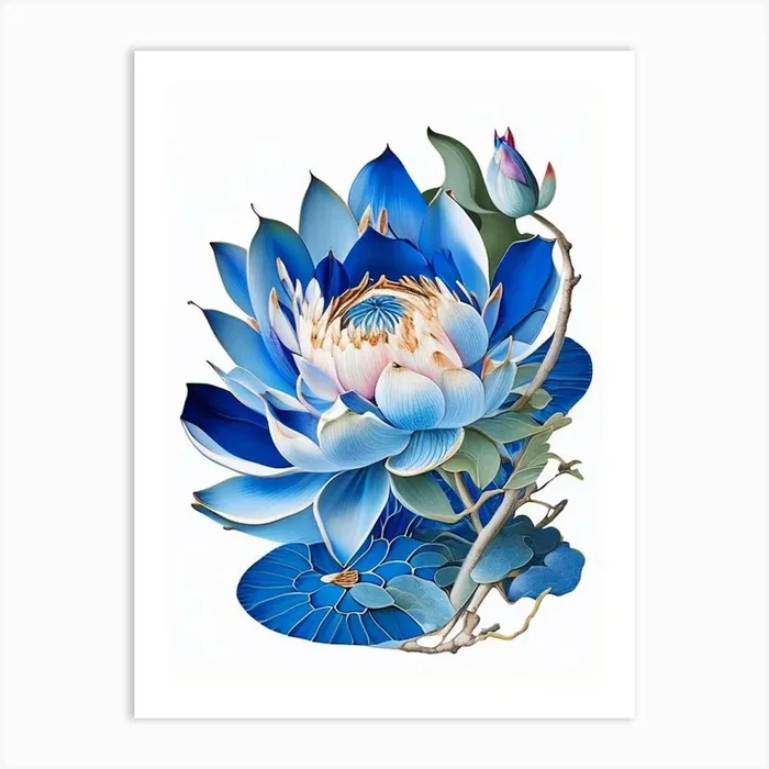 Blue Lotus Decoupage 3 Art Print by The Artsy Florist
