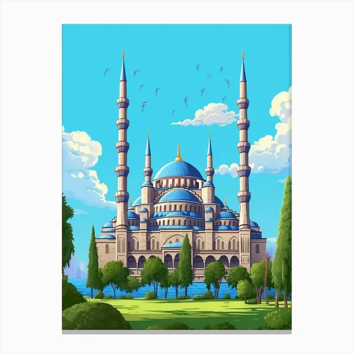 Blue Mosque Sultan Ahmed Mosque Pixel Art 5 Canvas Print by PixelPerfect