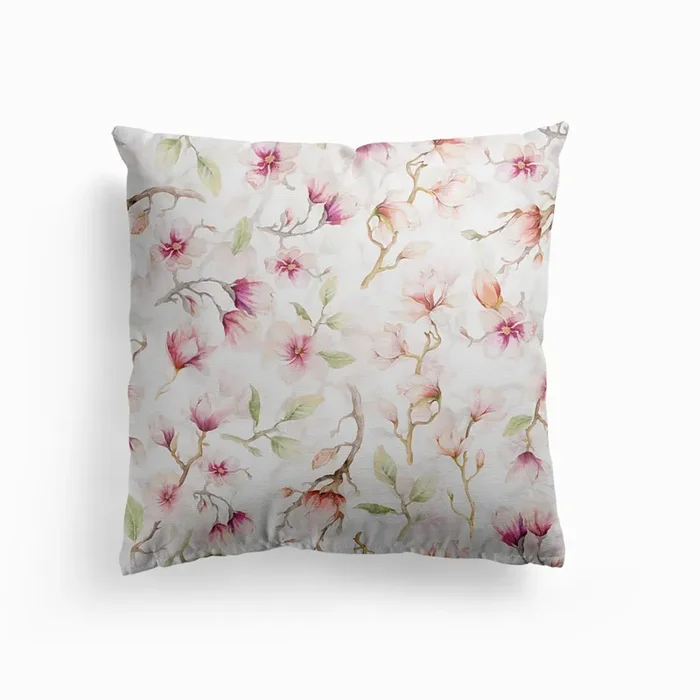 Blush Spring Magnolia Flowers Pattern Cushion by UtART