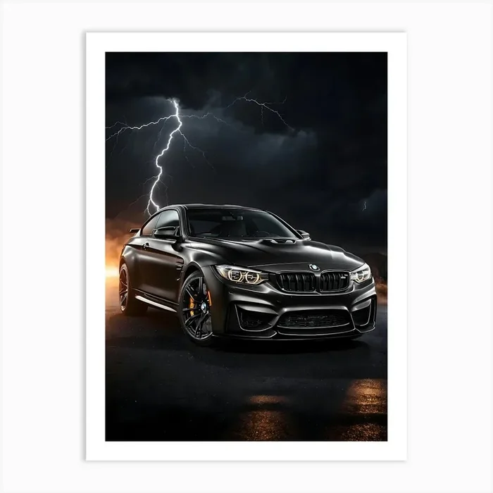 BMW In a Thunderstorm Art Print by Ishwar Creation