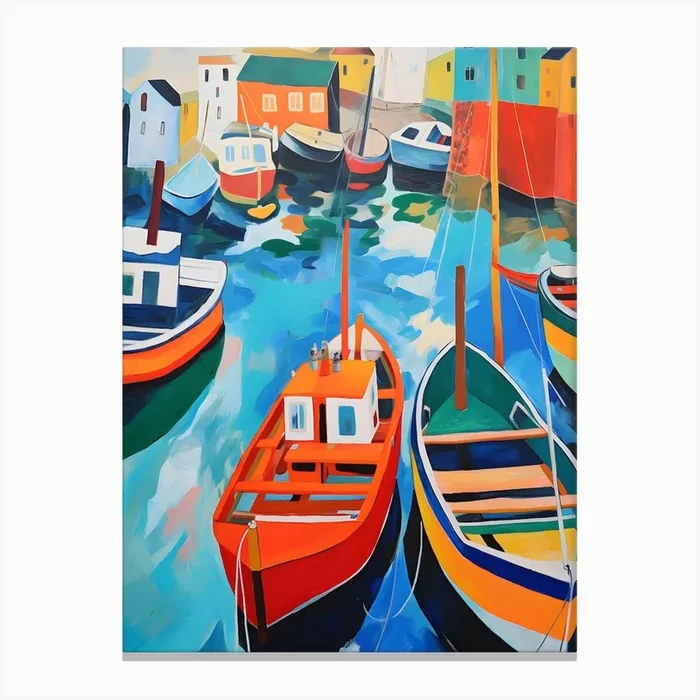 Boats at Bay 1 Canvas Print by Printful Perspectives