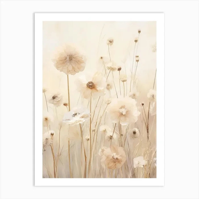 Boho Dried Flowers Scabiosa 2 Art Print by Botanic Studio