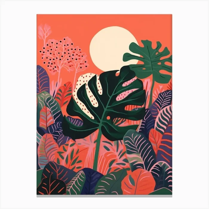 Boho Plant Painting Monstera Thai Constellation Canvas Print by Botanic Studio