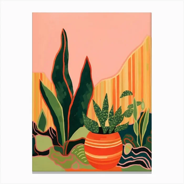 Boho Plant Painting Snake Plant 5 Canvas Print by Botanic Studio