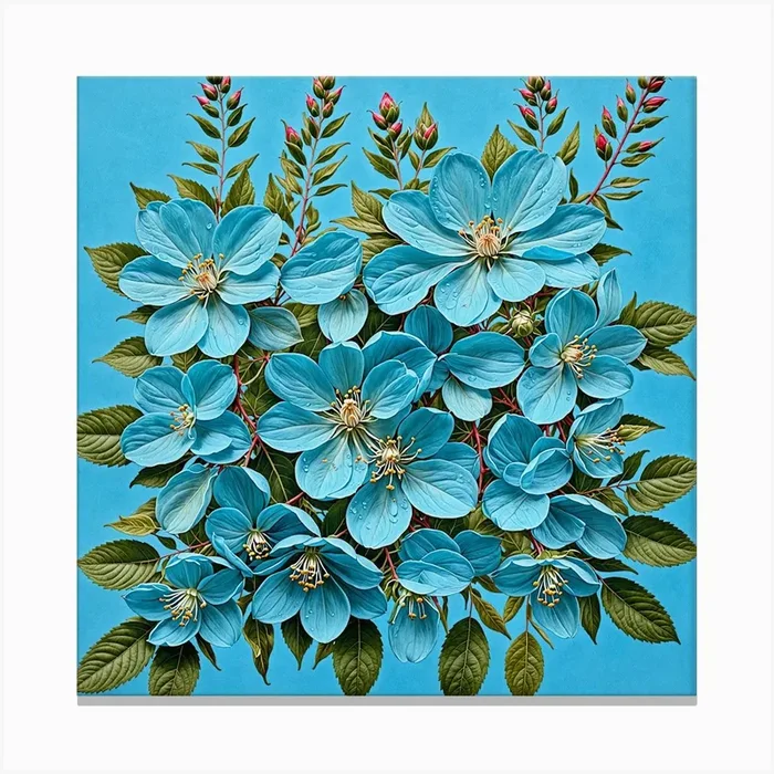 Boho Sky Blue Floral Art Print Canvas Print by FATSLIM