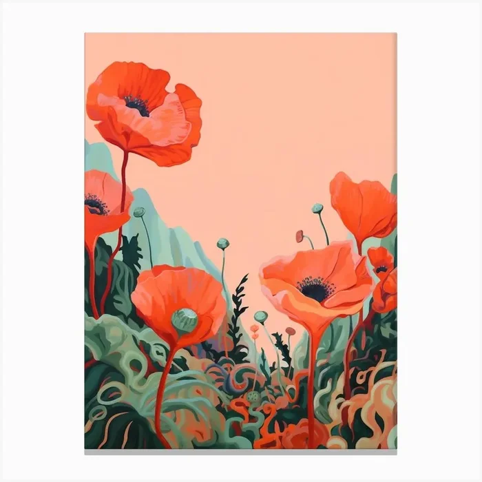 Boho Wildflower Painting Poppy 1 Canvas Print by Botanic Studio