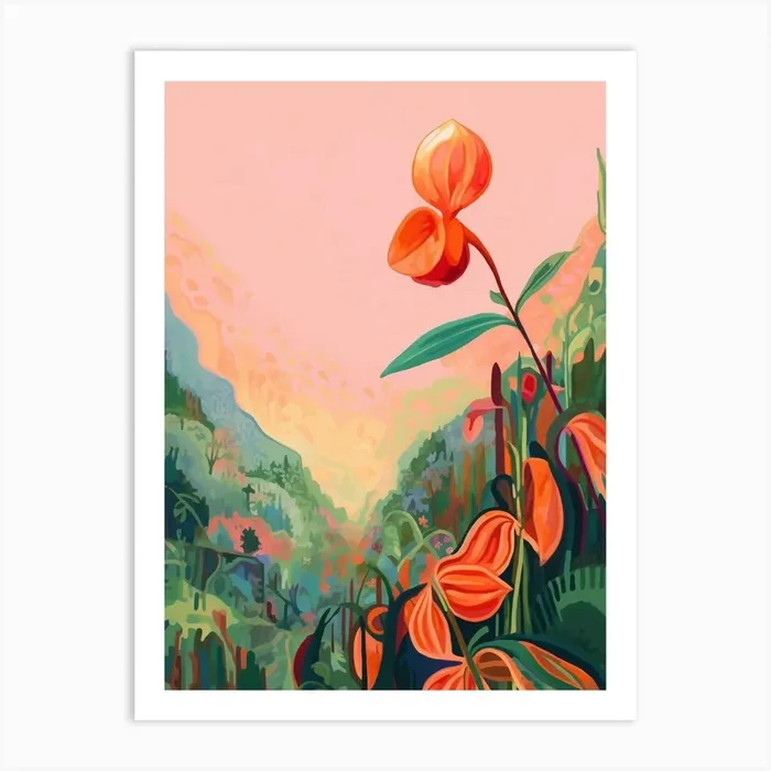 Boho Wildflower Painting Showy Ladys Slipper 1 Art Print by Botanic Studio