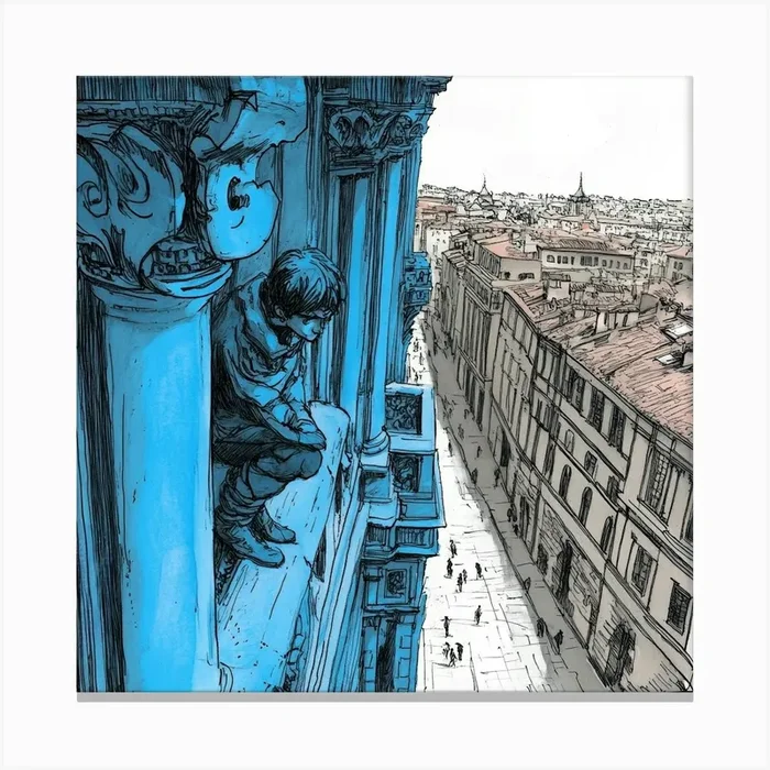 Boy On A Balcony Art Canvas PrintS by Saiful