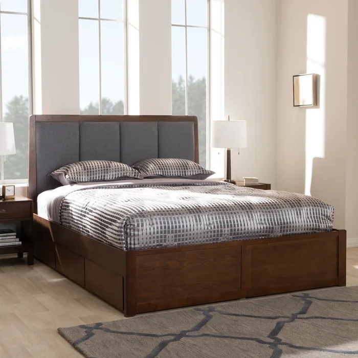 Brandt Dark Grey Walnut Queen Storage Platform Bed