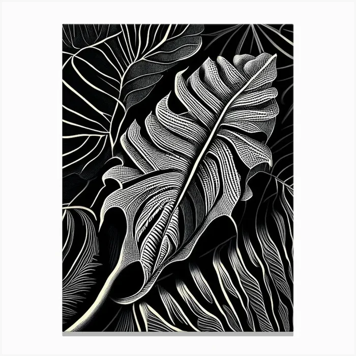 Breadfruit Leaf Linocut Canvas PrintL& by Leaf & Stem Studio
