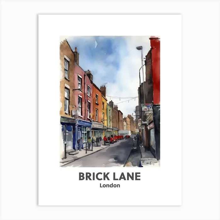 Brick Lane, London 4 Watercolour Travel Poster Art Print by Fusion Designs