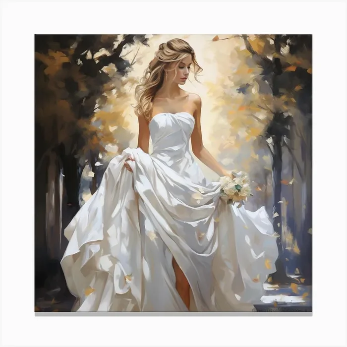 Bride In White Dress Canvas Print by PaigeDesigns