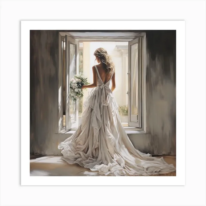 Bride Looking Out Of Window Art Print by PaigeDesigns