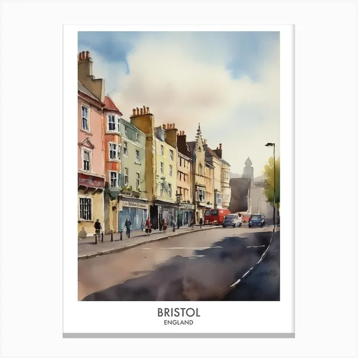 Bristol Watercolour Travel Poster 3 Canvas Print by Fusion Designs