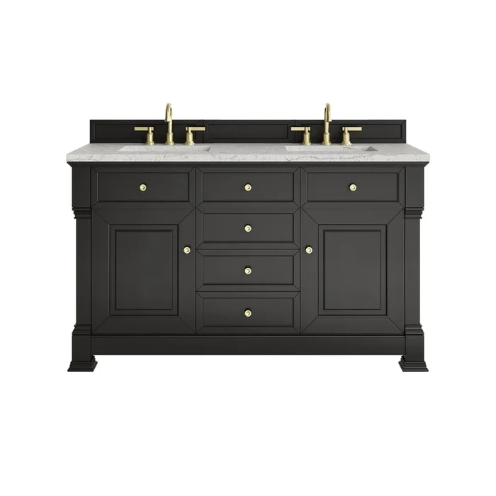 Brookfield 60 ” Double Vanity, Black Onyx w/3 CM Eternal Jasmine Pearl Silestone® Top