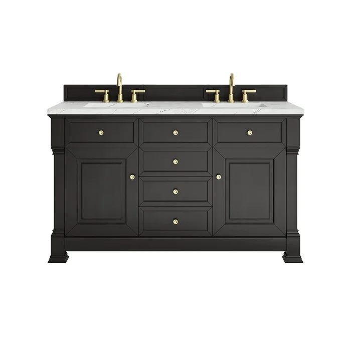 Brookfield 60 ” Double Vanity, Black Onyx w/ 3 CM Ethereal Noctis Silestone® Top