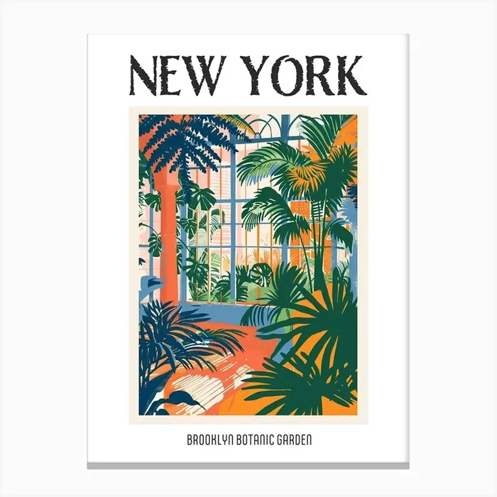 Brooklyn Botanic Garden New York Colourful Silkscreen Illustration 1 Poster Canvas Print by PixelPerfect