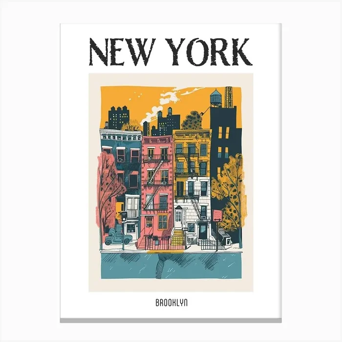 Brooklyn New York Colourful Silkscreen Illustration 1 Poster Canvas Print by PixelPerfect