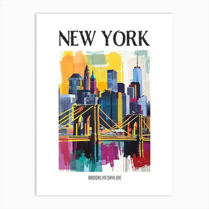 Brooklyn Skyline New York Colourful Silkscreen Illustration 2 Poster Art Print by PixelPerfect