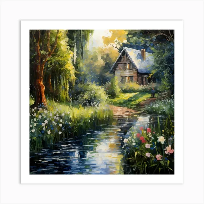 Brushed Riverside Elysium Art Print by Quantum Vivid Digital Art