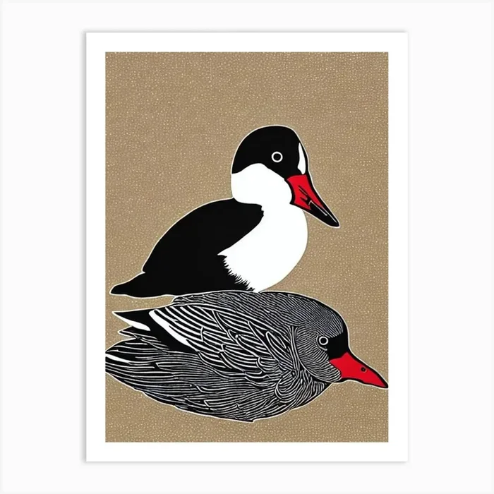 Bufflehead 3 Linocut Bird Art Print by Featherline