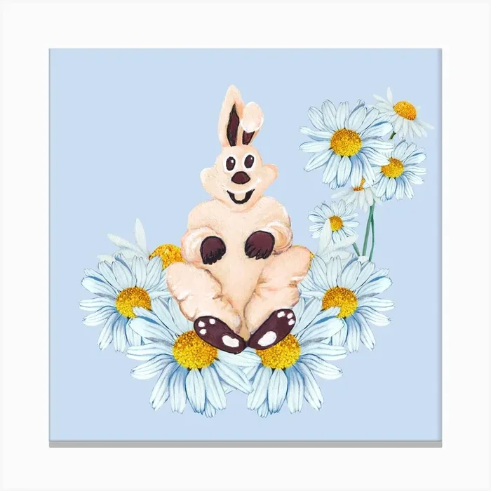 Bunny And Daisy Square Canvas Print by Andreea Eremia Design
