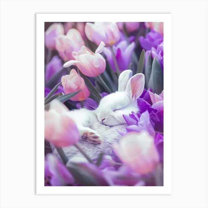 Bunny In Tulip Field Art Print by Treechild