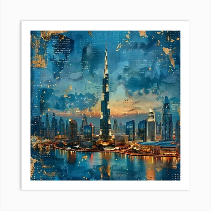 Burj Khalifa at sunset, collage Art Print by Moisky
