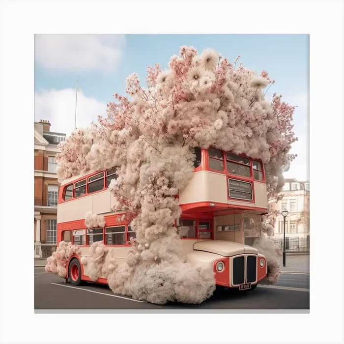 Bus Covered In Flowers Canvas Print by Pink Palms