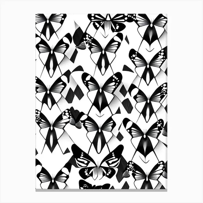 Butterflies Repeat Pattern Black & White Geometric 1 Canvas PrintPP by Papillon Prints