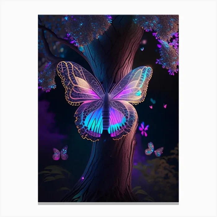 Butterfly In Tree Holographic 2 Canvas PrintPP by Papillon Prints