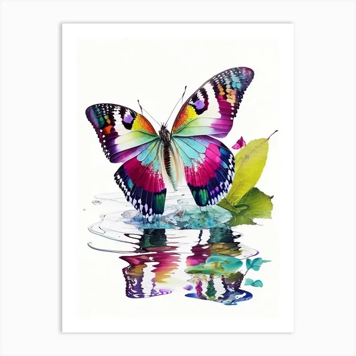 Butterfly On Lake Decoupage 2 Art PrintPP by Papillon Prints