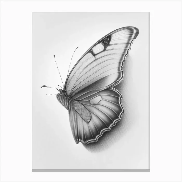 Butterfly On Rainbow Greyscale Sketch 1 Canvas PrintPP by Papillon Prints