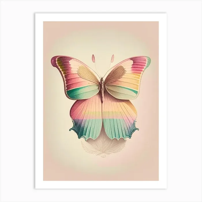 Butterfly On Rainbow Vintage Pastel 2 Art PrintPP by Papillon Prints