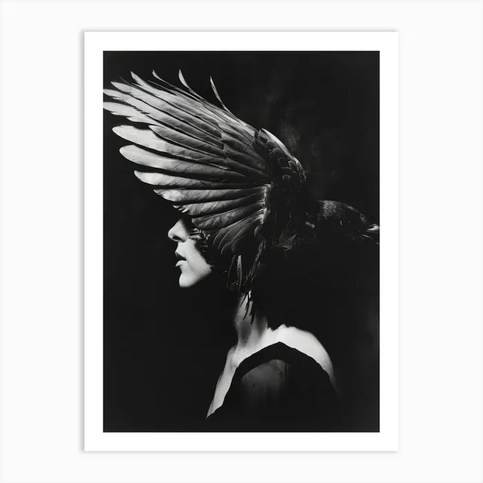BW Portrait with Crow Art PrintBP by Bilge Paksoylu