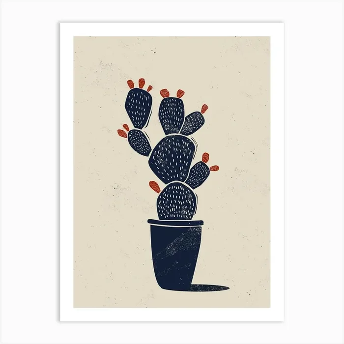 Cactus Linocut Art Print by Indigo Rain