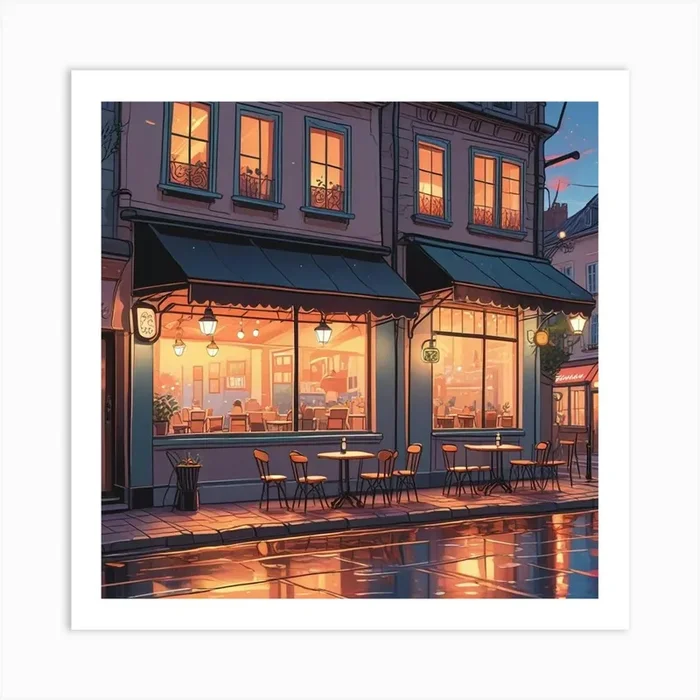Cafe Terrace At Night (3) Art Print by Hamza