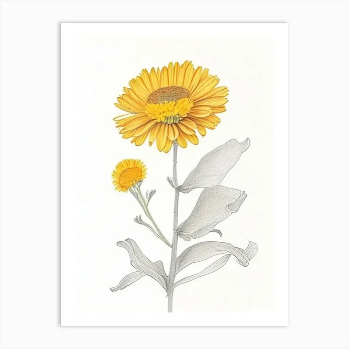 Calendula Floral Quentin Blake Inspired Illustration 1 Flower Art Print by The Artsy Florist