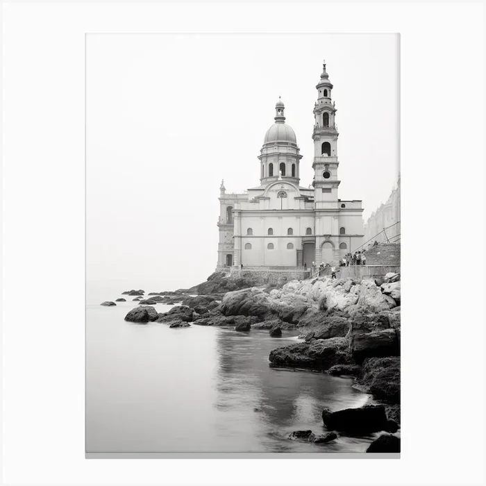 Camogli, Italy, Black And White Photography 3 Canvas Print by Monochrome Vistas