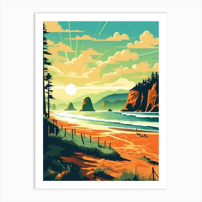 Cannon Beach Washington Retro Pop Art 1 Art Print by PixelPerfect