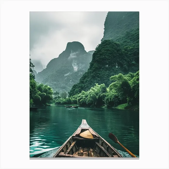 Canoe On A River Canvas Print by Pierce Millington Gallery