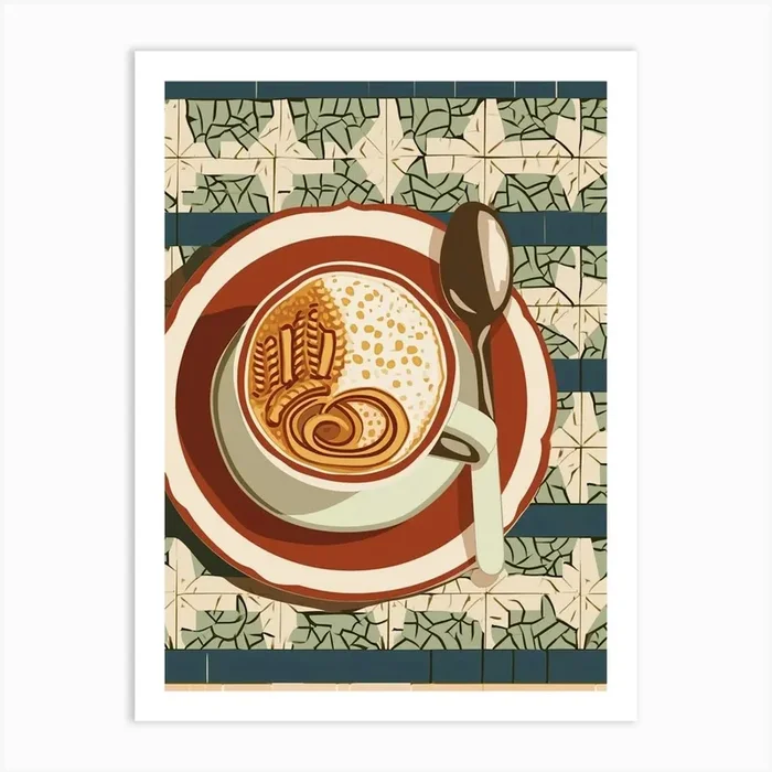Cappucino On A Tiled Background Art Print by Artful Appetite