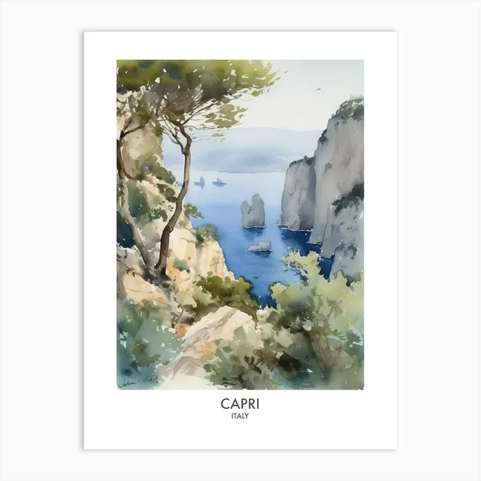 Capri Watercolour Travel Poster Art Print by Fusion Designs