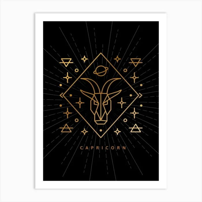 Capricorn — Zodiac geometric Art Print by Synthwave1950