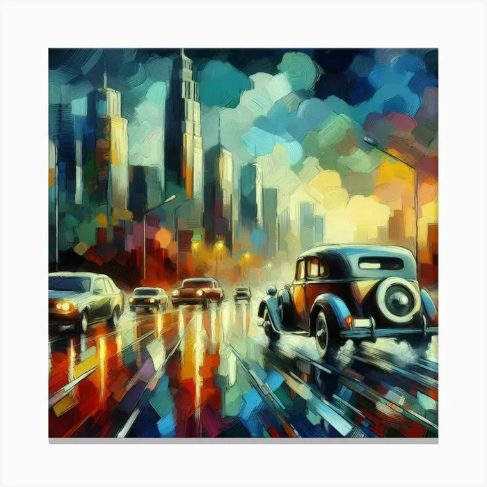 Car In The Rain Canvas PrintD by DGTDGT