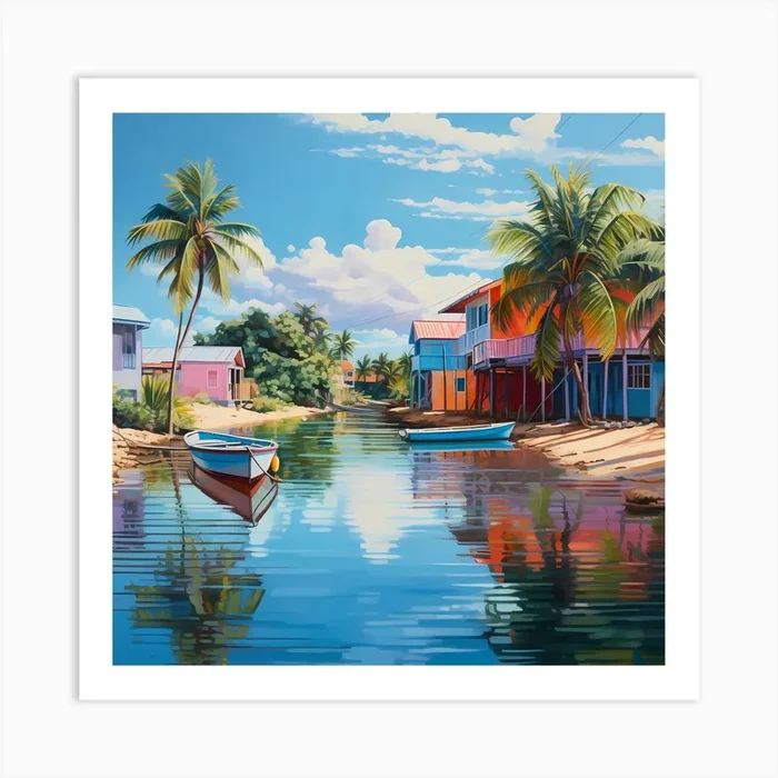 Caribbean Mirage: Oils & Watercolors Fusion Art Print by Quantum Vivid Digital Art