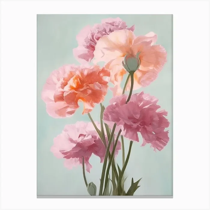 Carnations Flowers Acrylic Painting In Pastel Colours 4 Canvas Print by Fusion Designs