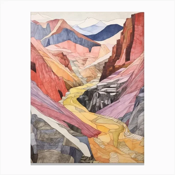 Carneddau Wales 2 Colourful Mountain Illustration Canvas Print by WanderWall Prints