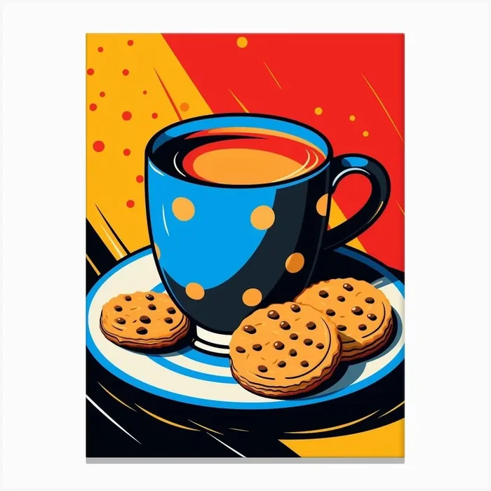 Cartoon Coffee & Biscuits Pop Art Inspired 2 Canvas Print by PopArt Pals