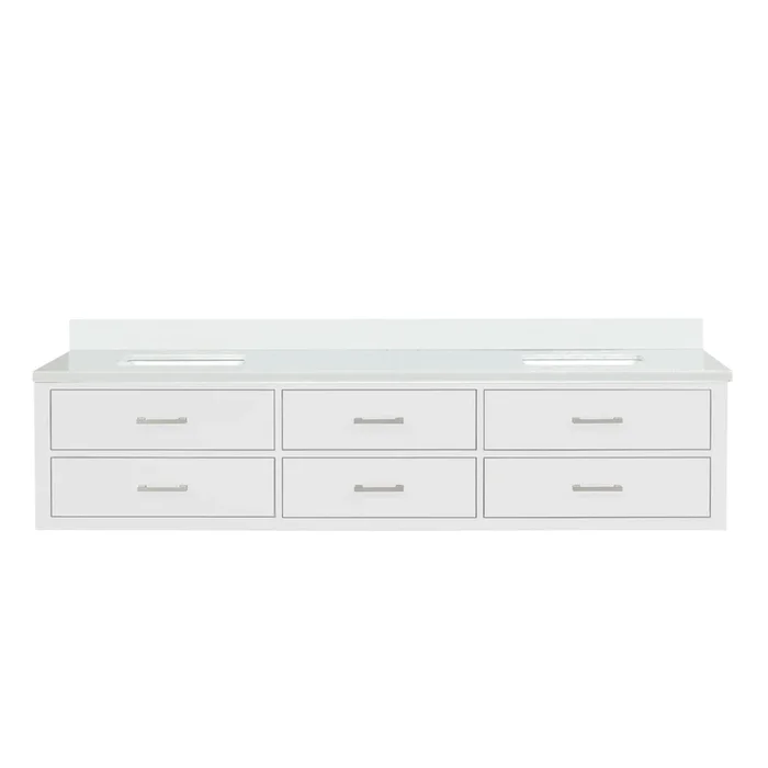 Castor 84 in W x 22 in D White Double Bath Vanity and White Quartz Top